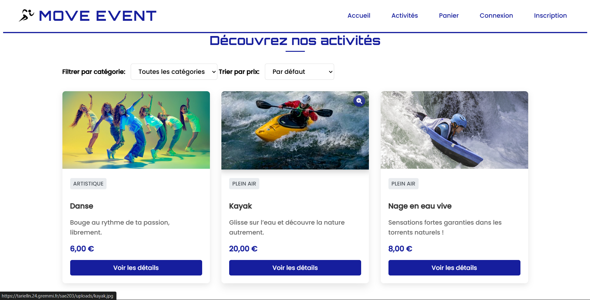 Capture d'écran du projet